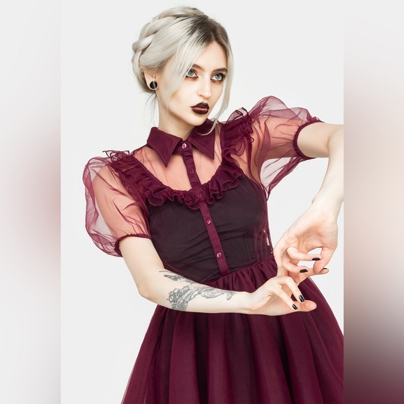 NWT Disturbia Headhunter Frill Yoke Gown Purple US 4 / UK 8 - Picture 6 of 12